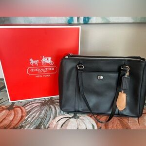 Coach Peyton Leather Jordan Double Zip Carryall Shoulder Bag Black NWT